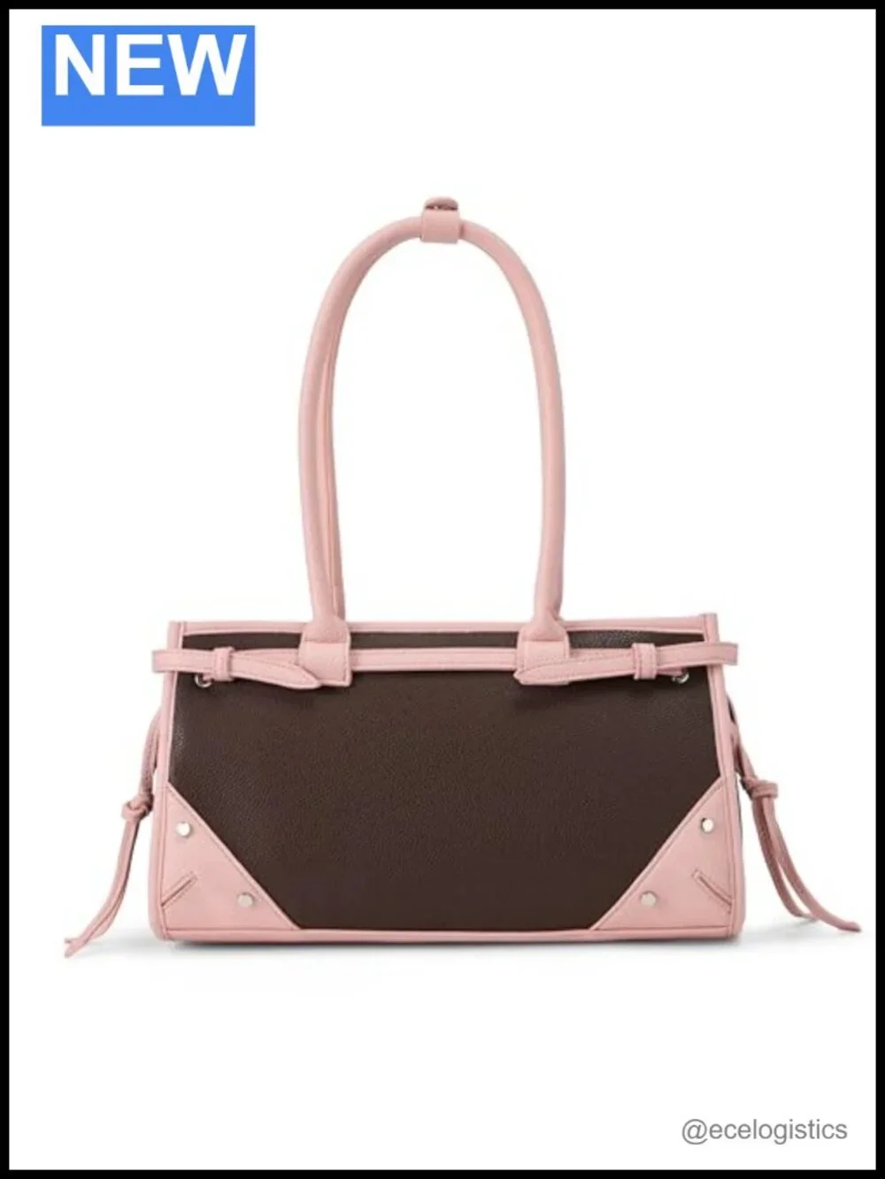 Shoulder Bag | Two-Tone Vegan Leather | Logo Front Satchel